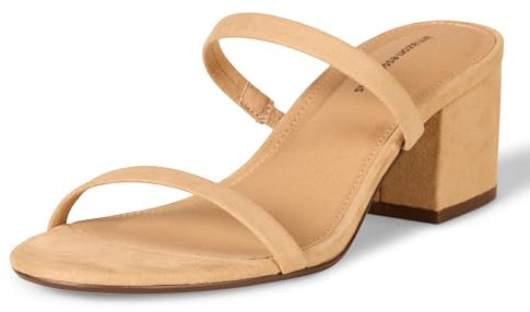 Amazon Essentials Women's Thin Two Strap Heeled Slide, Tan, 2 UK