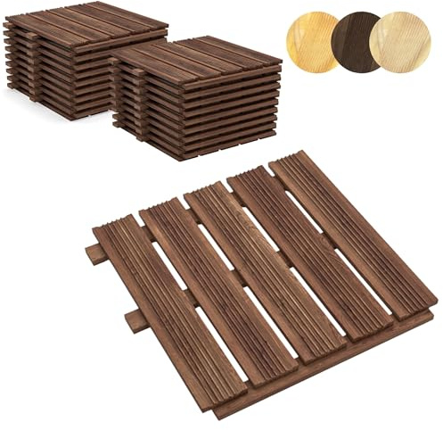 Floranica Holzterrassenplatten 5m2 (20 Stück 50x50 cm) Imprägniertes Lärchenholz Braun Boden für die Sauna Terrasse oder dem Balkon Holzfliese im Garten Gefräste Oberfläche