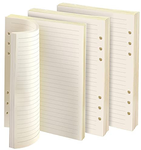 FANDAMEI Nachfüllbares A5 Papier Liniert, 135 Blätter 6 Löcher A5 Nachfüllpapier Nachfüllbare Refill Paper Nachfülleinlagen für A5 Notizbuch, Tagbuch