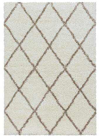 Hochflor Wohnzimmer Teppich Modern Deko Geometrisch Design Flauschiger & Weicher Langflor Shaggy Rechteckig Teppich Schlafzimmer Farbe: Creme, Grösse: 240 x 340 cm