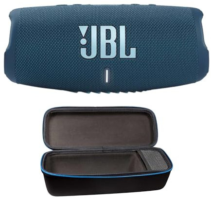 JBL Charge 5 Portable Waterproof Wireless Bluetooth Speaker Bundle with divvi! Protective Hardshell Case - Blue