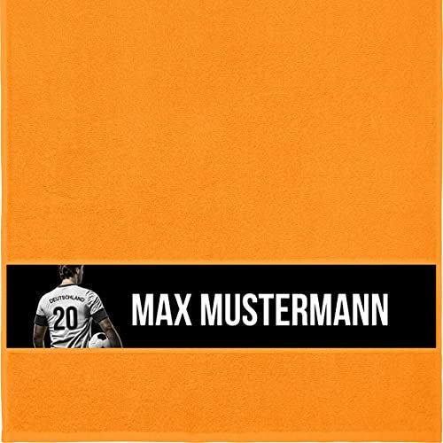 Handtuch mit Namen - personalisiert - Motiv Fußballtrikot Deutschland - viele Farben & Motive - Dusch-Handtuch - orange - Größe 50x100 cm - persönliches Geschenk mit Wunsch-Motiv und Wunsch-Name