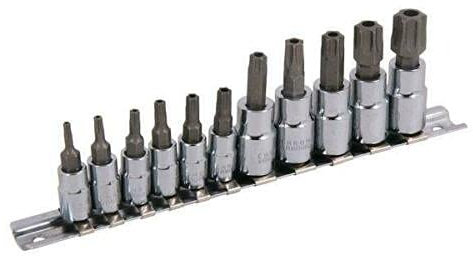 Toolzone 11 Piece 3/8 1/4 DR Star Bit Sockets on Rail T10-T60