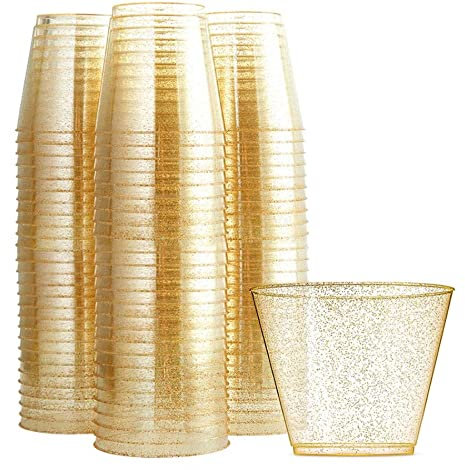 PIQIUQIU 25 Glitter plastikbecher 9oz/270ml durchsichtigen Kunststoff tumblers brautbecher eleganter Partei Cups Wiederverwendbar recycelbar