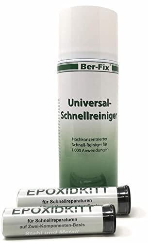 Ber-Fix 2K Epoxidkitt Reparaturset: 2x 56g Knetmetall + 400ml Universalreiniger | Hitzebeständig bis 300°C, Wasserdicht, Schnellhärtend | Modellierbare Reparaturpaste statt Flüssigmetall