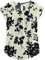 TASAMO Woman Shirts Basic Chiffon Round Neck Keyhole Back Pleated Casual Cap Sleeves Tee(Medium, Black Flower- White)