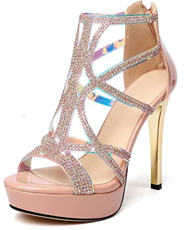 Zamikoo Sandali Donna Eleganti Con Strass Scarpe col tacco donna Con Plateau Cinturino alla Caviglia Donna Beige EU37