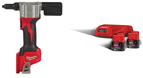 Milwaukee Nietzange Kompakt 12 Volt - ohne Akku M12 BPRT-0 Rot und Schwarz & Starterset 12 Volt 4933459209 M12NRG-202 2x 12V/2,0Ah Li-Ion, 12 V