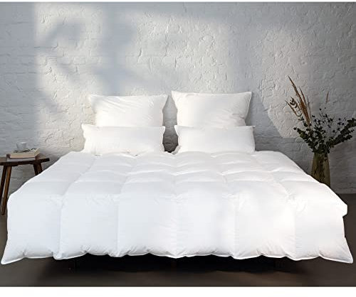 BEFA NATUR Winter-Bettdecken-Set, 1 Bettdecke 200 x 200 cm, 90% Daunen und 10% Federn + 2 Federkissen 80 x 80 cm, Winterdecke, für Allergiker geeignet, Daunenpass, Made in Germany