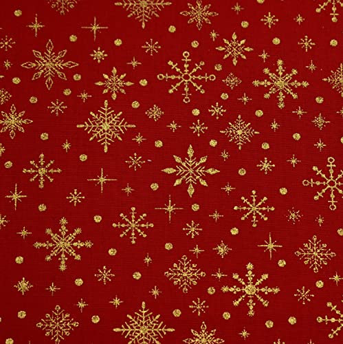 MAGAM-Stoffe Winter Season Baumwollstoff Weihnachten Oeko-Tex Meterware 50cm (Schneeflocken Rot)