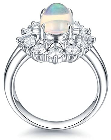 Epinki Weißgold Au750 18K Diamantring, 1.18ct Opal Eheringe Blume Hochzeitsring Ovalschliff Pärchen Ringe Damen Goldschmuck Gr.65 (20.7)