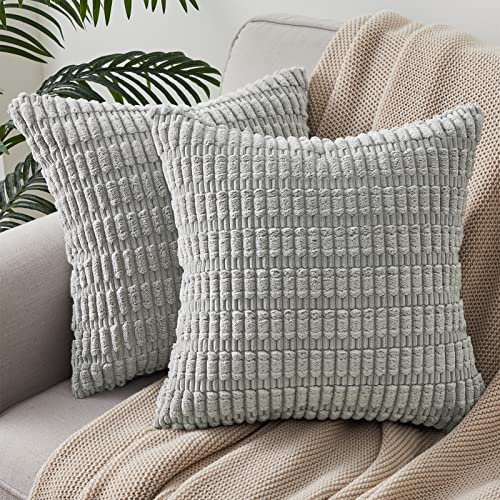 Topfinel Kissenbezug 40x40 grau Kordsamt 2er Set Boho Kissenbezüge Kissenhülle Dekokissen Sofakissen Couchkissen Zierkissenbezug Deko Kissen Kissenhüllen Wohnzimmer