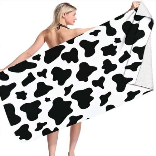 DOTERO Strandtuch groß 100x200 Für Männer Frauen-Kuh Druck Leopardenmuster Badetuch groß-microfaser frottee handtucher strandtücher badetücher (1,70x140cm)