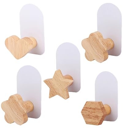 Kids Coat Hooks, 5Pcs Children's Wooden Coat Hook in Animal Shapes, Self-Adhesive Wooden Hooks Wall Hook, Coat Hook, Door Hooks Wall Mounted for Towels, Backpacks, Hats and Coats(B)