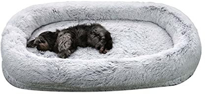 Sitzsack Hundebett, Hundebett Für Menschen, Waschbarer Plüsch Human Dog Bed, Oval Hundebett Für Erwachsene Für Menschen, Beruhigendes Hundebett Plüsch Calming,Weiche Warme ( Color : Gris , Size : 100*