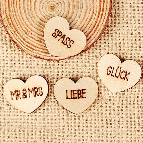 COLOFALLA 100 Stk Hochzeit Tischdeko Holz 2.5cm Herzen Streudeko Konfetti Holzherzen Mr & Mrs Deko Hochzeitsdeko Vintage DIY Basteln Deko für Verlobung Geschenke