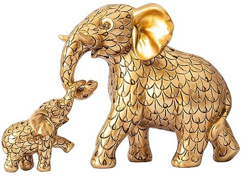 Goldene Vintage-Elefanten-Statue. Inspirierend für Glück, Gesundheit und Stärke. Einzigartige Elefanten-Figuren, Geschenke für Frauen, Mütter. Vielseitiges Heim- und Bürodekor, Akzent-Set für
