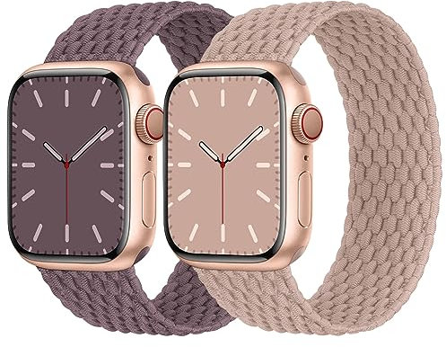 Solo Loop Correa trenzada compatible con Apple Watch 38 mm, 40 mm, 41 mm, 42 mm, nailon elástico para Apple Watch 10 9 8 SE 7 6 5 4 3 2 1, arena rosa/lila ahumado S