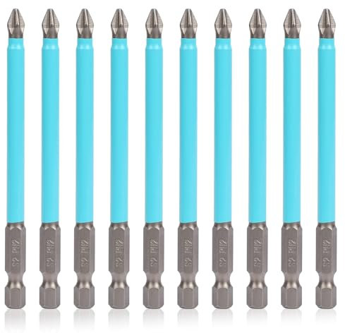 10 punte per trapano a croce PH2 magnetiche in acciaio S2, punte per cacciavite a croce con gambo esagonale da 1/4 di pollice, accessori per avvitatori elettrici, 100 mm