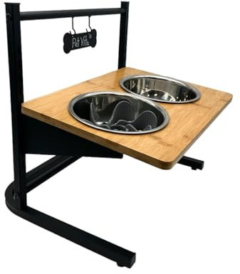 PetVita® - Erhöhter Hundenapf: ALLinONE Hundebar, 12 mal höhenverstellbar mit 2 Edelstahlnäpfen, Futterstation, Wandmontage