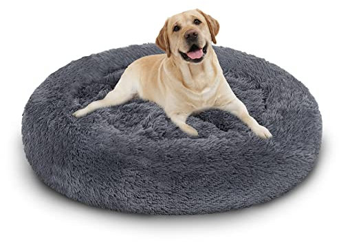 Gimisgu Hundebett Hundekissen in Donut-Form, Katzenbett und Hundesofa [ Ø 80 cm, Dunkelgrau], waschbar, Plüsch-Hundesofakissen für kleine, mittlere und große Hunde und Katzen