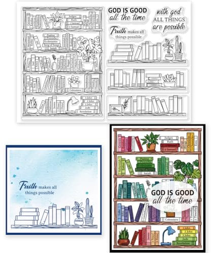 GLOBLELAND Bibel Bücherregal Leseplan Transparente Klare Stempel Bücherregal Und Blumenprägung Stempelbögen Silikon Klare Stempel Siegel Für DIY Scrapbooking Und Kartenherstellung Papier Handwerk