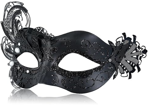 MYSEUNI Damen-Venezianische Maske Schwarz | Elegante Handbemalt Phoenix Maskenball Maske - Für Hochzeiten & Karneval passend, Halloween & Kostümpartys