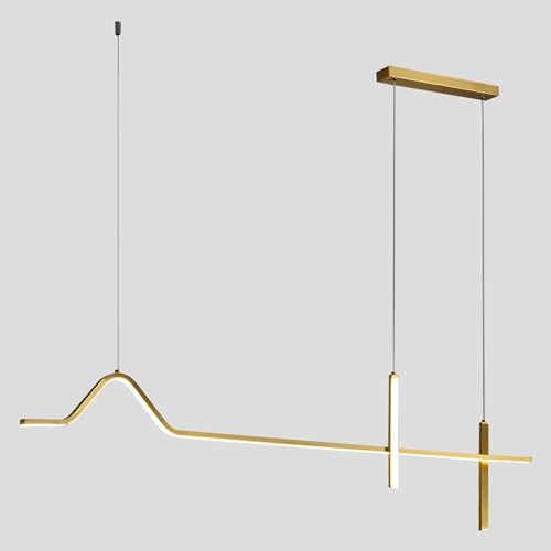 KCO Moderne LED-Kronleuchter-Beleuchtung, goldfarben, linear, dimmbar, Deckenleuchte, LED-Dimmer, Kücheninsel, Hängeleuchte für Wohnzimmer, Hängeleuchte