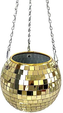 Pot de Fleurs de Boule Disco, 15 cm Disco Ball Planter, Pots de Fleurs Suspendus avec Chaîne, Pot de Fleurs Boule Disco à Suspendre, pour la Plantation de Vignes, de Fougère (Or)