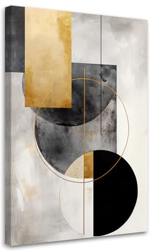 Feeby - Wandbilder Wohnzimmer Abstrakt Geometrie 60x90 cm Leinwand Bilder, Bilder für Schlafzimmer, Echter Gemalter Effekt, Moderne Wanddeko, Gemälde - Boho Wie Gemalt Beige