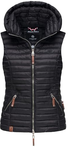 Navahoo Damen Steppweste Bodywarmer Übergangsjacke Weste mit abnehmbarer Kapuze Shadaa XS-3XL (DE/NL/SE/PL, Alphanumerisch, S, Regular, Regular, Schwarz)