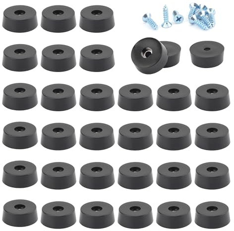 30 Stück Gummifüße mit 30 Schrauben aus Rostfreiem Stahl Gummipuffer Füße für Möbel Schrank Füße Rubber Base Möbelfüße für Tische Stühle Schreibtische Schneidebretter