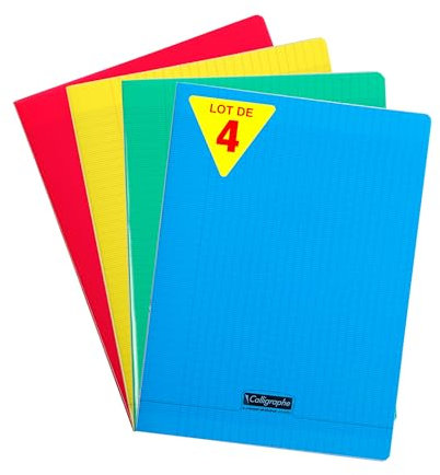Calligraphe 18399AMZC Un lot de 4 Cahiers Agrafés (une Marque de Clairefontaine) - 24x32 cm - 96 Pages Petits Carreaux 90 g - 4 couleurs assorties (Bleu, Rouge, Jaune et Vert)