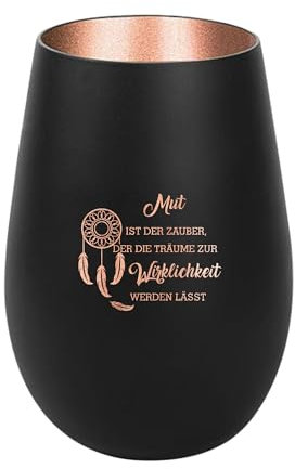 Der-Porzellan-Laden Windlicht mit Gravur Mut ist der Zauber, Schwarz Bronze, Teelichthalter aus Glas mit Spruch, Tischdeko modern