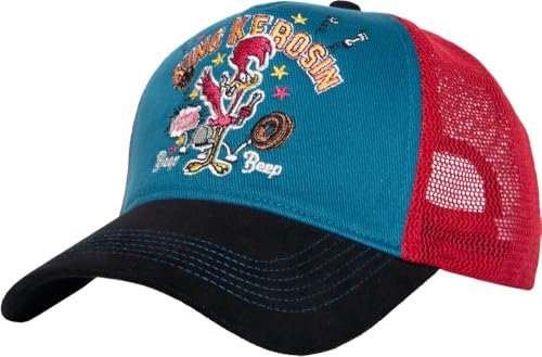 King Kerosin Herren Trucker Cap Kappe Trucker Blau Rot Schwarz Beep Beep Roadrunner Vintage Comic Cartoon Speed 50S Beep Beep