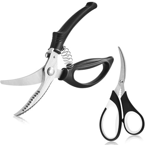 Poultry Shears + Seafood Shears, Stainless Steel Poultry Scissors + Kitchen Seafood Scissors, Multi-Purpose Kitchen Scissors with Safety Lock, Poultry Shears with Spring + Crawfish Scissors