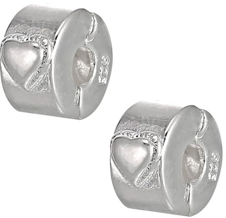 Silver Stopper Charms Beads, Spacer Clips, 2 Pc Sets for fits Pandora Charm Bracelets | Cats & Crowns, Hearts & Butterflies, Jewellery Making Girls' Women's Gifts (Heart)
