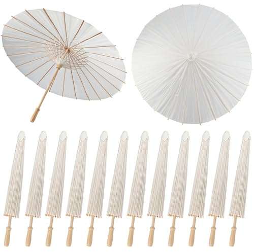 SAYAYA 3/6/12/24/50 Stück 84 cm große weiße Papierschirme Sonnenschirm Dekorativer chinesischer japanischer Sonnenschirm regenfest geöltes Papier DIY Malerei Regenschirme für Hochzeit Brautpartys
