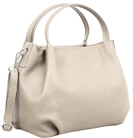 Marco VENEZIA Handtasche Damen mittelgroß, Handtasche Damen groß Leder, Schultertasche Leder, Umhängetasche Damen Leder, Umhängetasche groß (Hellgrau)