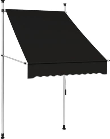 XNZJHPP Manuell einziehbare Markise 100 cm – gelb/blau gestreiftes faltbares Vordach mit Stahlrahmen, verstellbare Höhe/Winkel für Fenster (Anthracite)