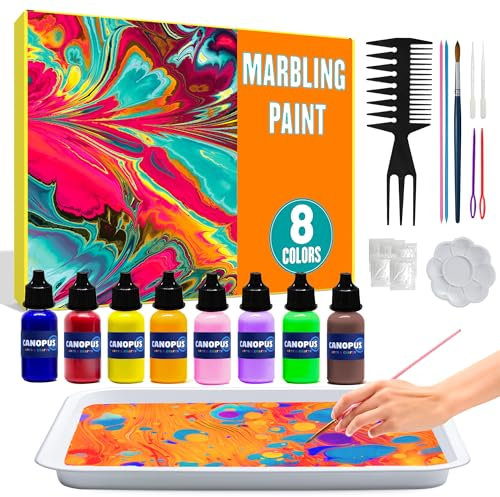 CANOPUS Premium Water Marbling Paint Kit for Kids, Complete Set, 100% Non Toxic with 30 pcs of Papers, Art and Craft Set for Kids 6-12, Ideal for School, Birthday, Christmas, Girls & Boys