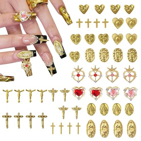 Bzzerumy® 52 abalorios de uñas de oro 3D de, exclusivos con diamantes de imitación para una experiencia de manicura de lujo