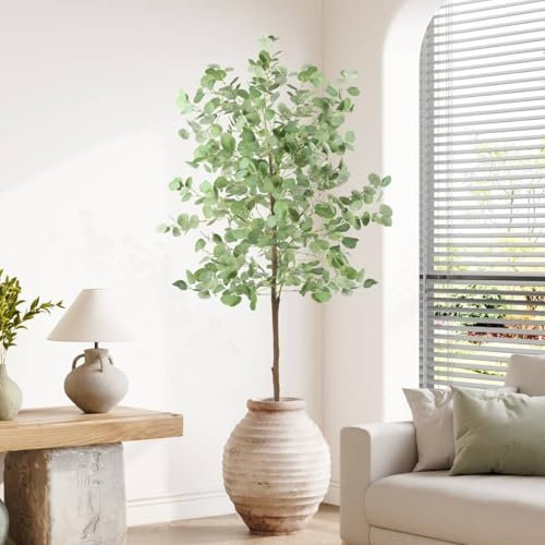 YOLEO Kunstpflanze Künstliche Eukalyptus 180cm Künstliche Pflanze groß Kunstpflanzen Deko für Drinnen Draußen Modern Decor Plastikpflanzen im Topf für Home Schlafzimmer Büro Garten