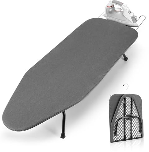 Aofesel Petite Planche à Repasser Pliable avec Repose-Fer, Peu Encombrante, Mini Planche à Repasser Pliable avec Pieds AntidéRapants, pour Une Utilisation à La Maison, 76 X 31 Cm, Grise