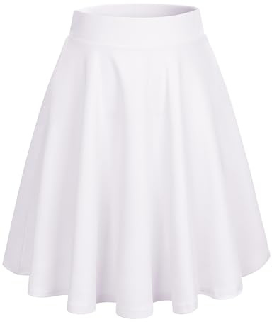 HomRain Women's Basic Midi A-Line Skater Skirt - Stretchy, Flowing High Waist Skirt - White-Midi XL