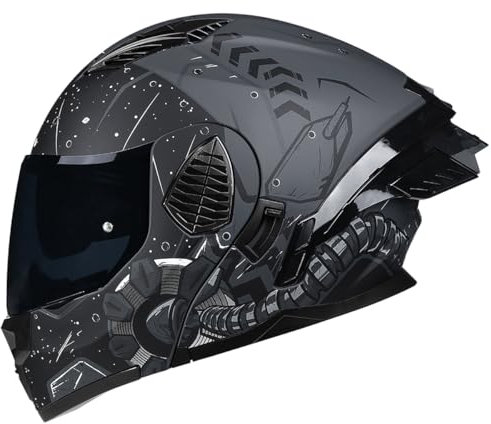 Woljay Motorrad Integral Klapphelm mit Doppelvisier integriertes Motorrad für Erwachsene Männer und Frauen Straßenrennen Moped DOT/ECE Zugelassen (Starry Sky-Smoke Visor,Small)