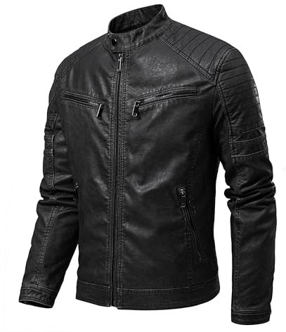 TONY BACKER Giubbotto da Uomo in pelle sintetica con o senza cappuccio staccabile in Stile Vintage 5201 (IT, Testo, XXL, Regular, Regular, Nero205)