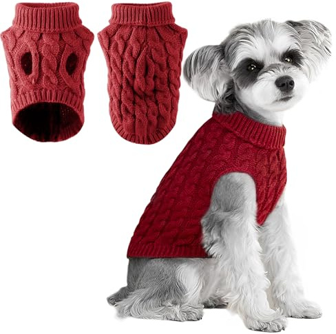 Voarge Hundepullover zum Stricken, Pull-Overs für Pullover, Warmer Pullover Strickpullover Outwear, Winterkleidung für Hunde (Rot, L)