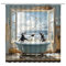 FGYGYK Lustiger Pinguin-Duschvorhang, niedlicher Tier-Pinguin in der Badewanne, Meer, Strandblick, Landschaft, moderne Polyester-Vorhänge, Badezimmer-Dekor mit Haken, 178 cm B x 178 cm H