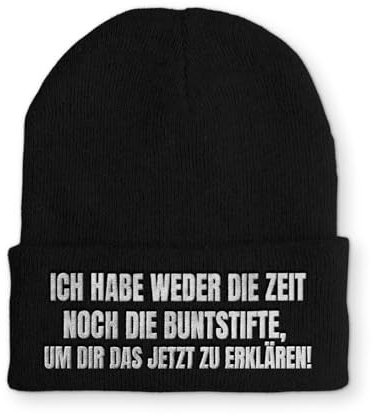 tshirtladen Beanie Weder die Zeit noch die Buntstifte Wintermütze Mütze mit lustigem Spruch, Farbe: Black